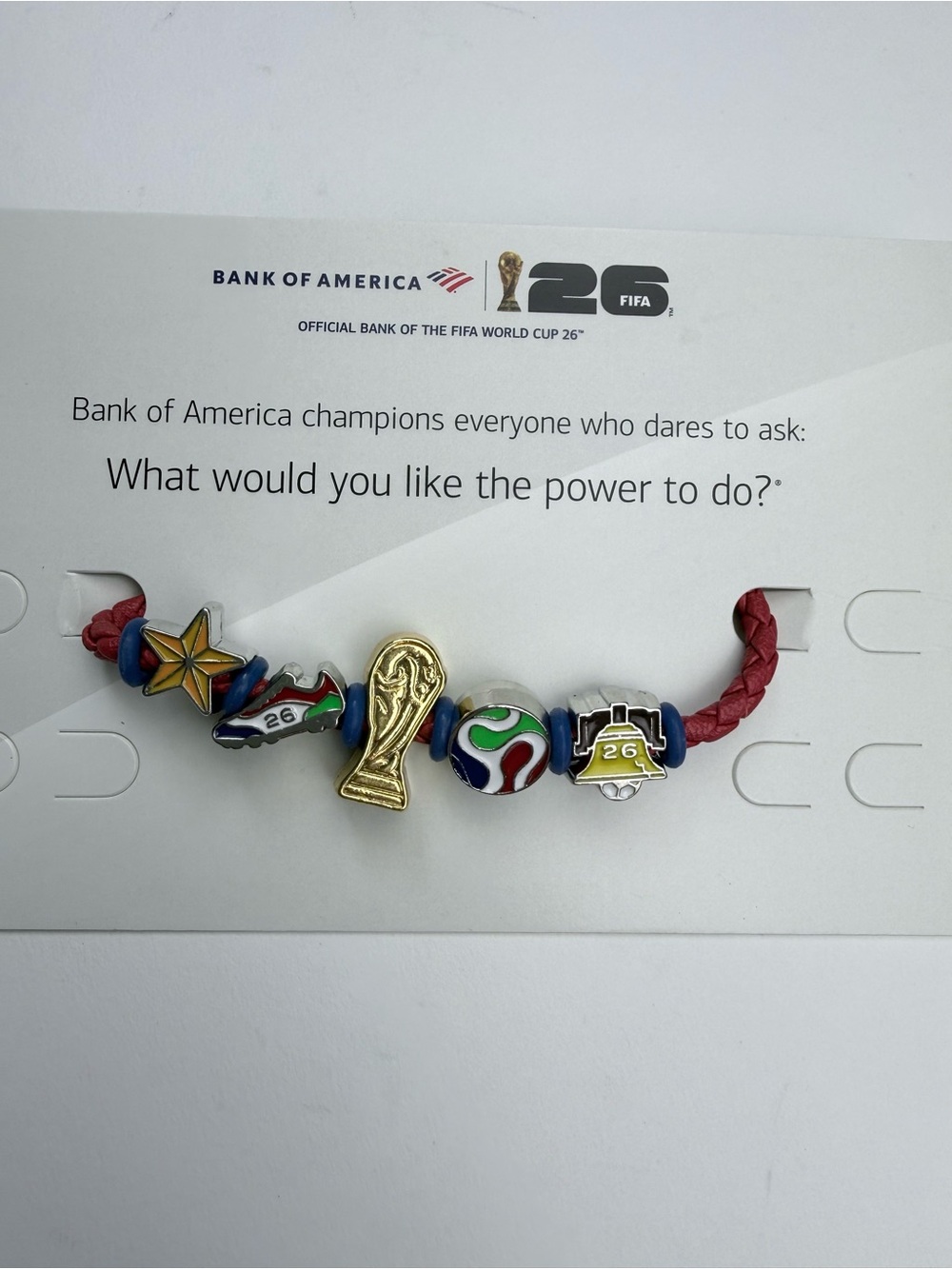 FIFA World Cup 26 Bank of America Red Braided Charm Bracelet